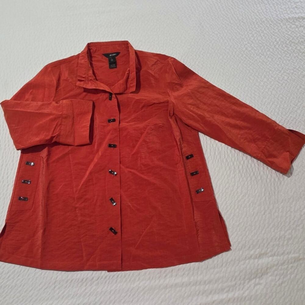 Ali Miles Women Top Size L Large Red Buttons Long Sleeve 3/4 Lagenlook Teacher